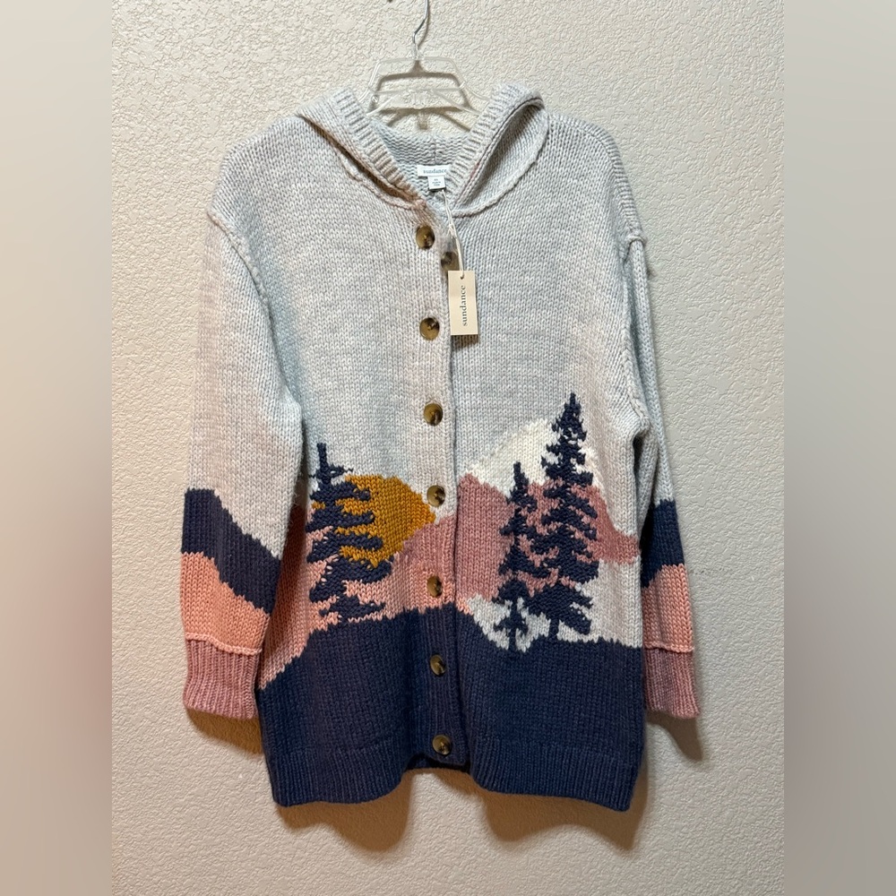 Sundance ‘Scenic Roads’ Women's Wool Blend Hooded Cardigan - Gray, Pink, Blue XL